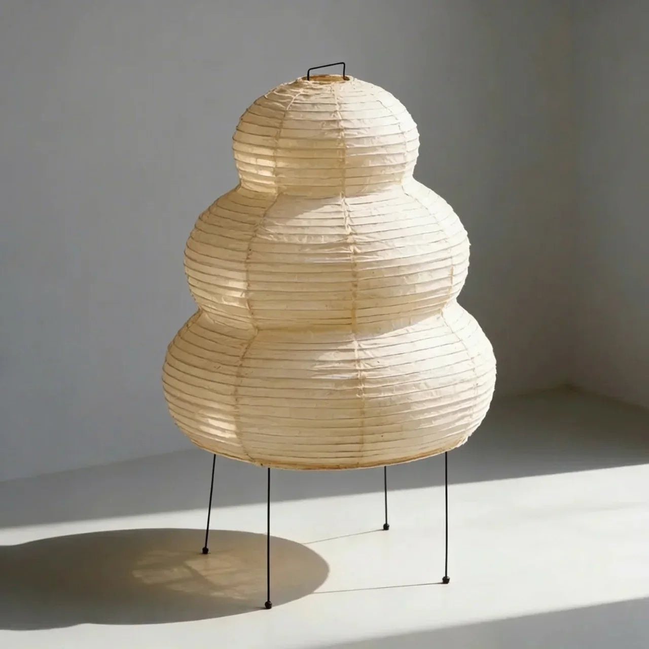 Floor Lamp With Rice Paper Shade In Layered Design
