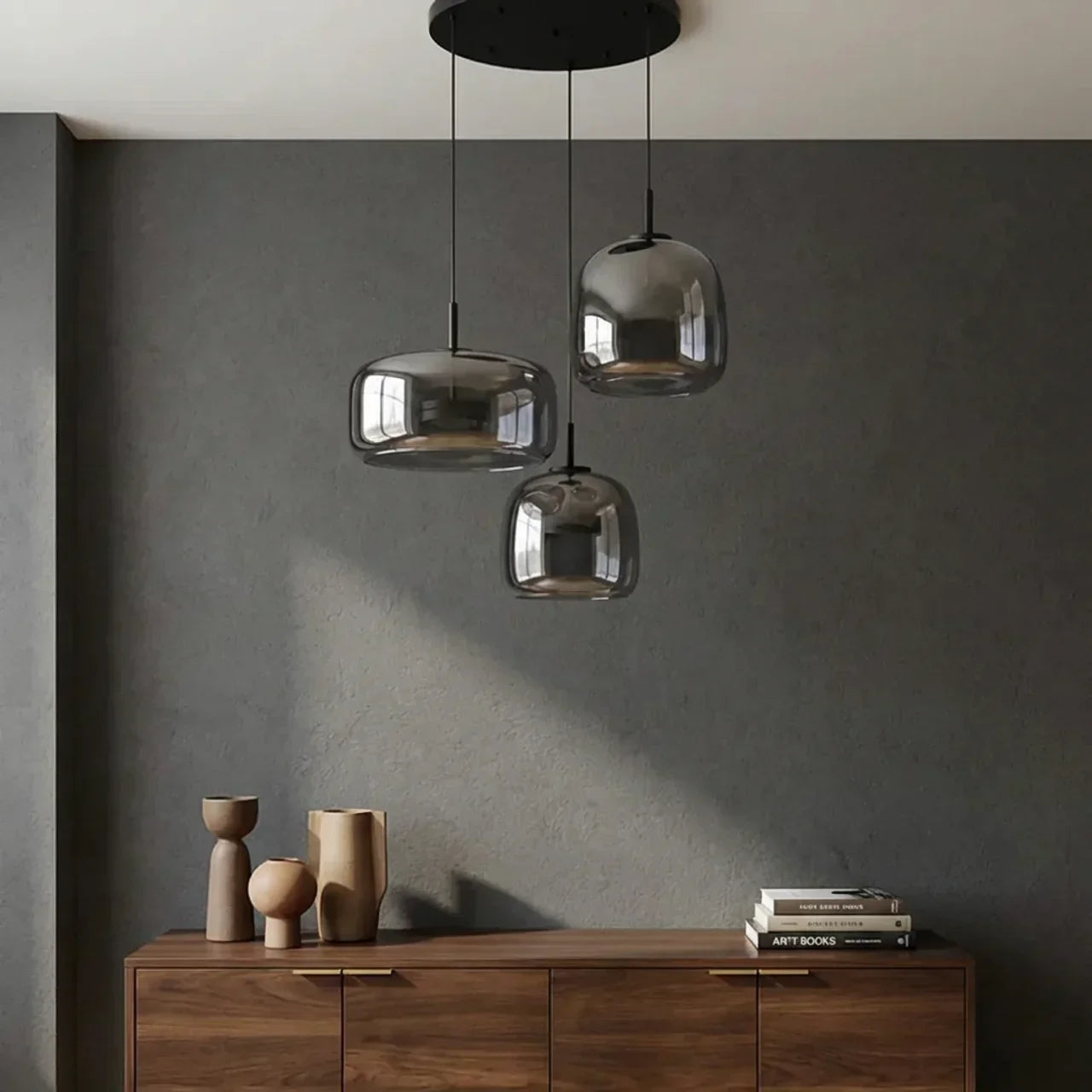 Rauchglas-Pendelleuchte mit integriertem LED-Array