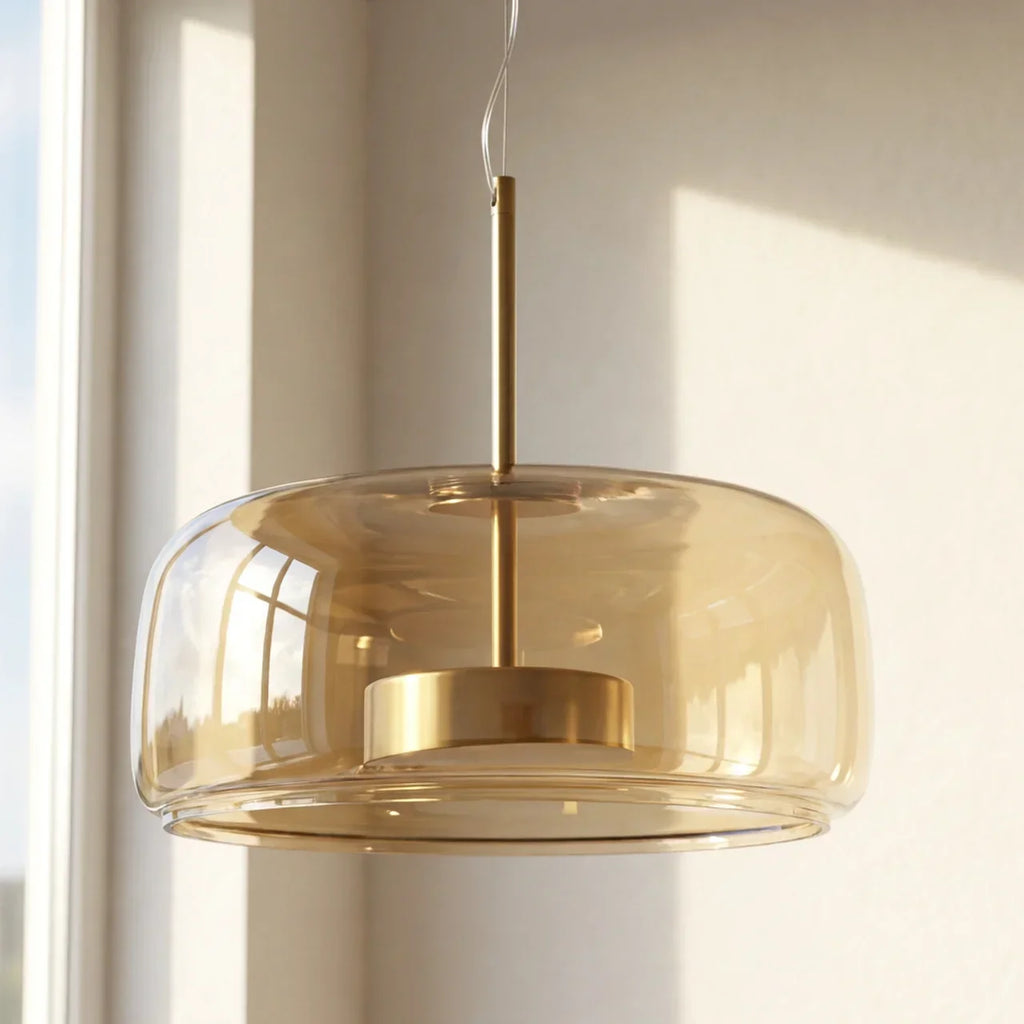 Lustră din sticlă fumurie cu lumină LED integrată