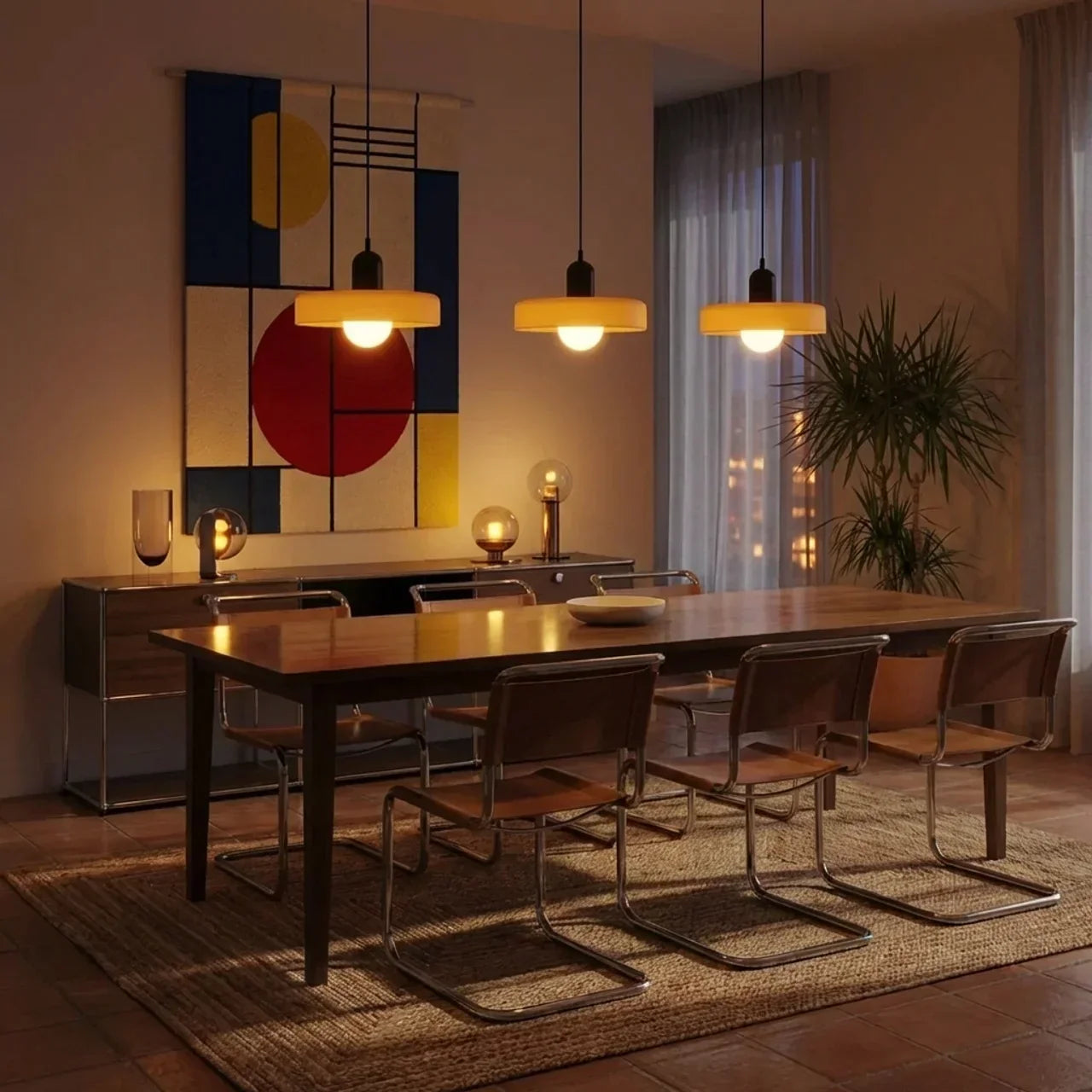 Lampa wisząca w stylu Bauhaus ze szklanym kolorowym kloszem, sufitowa oprawa świetlna