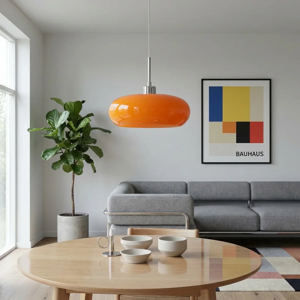 Compact Pendant Light With Glass, Bauhaus Inspired Ceiling Fixture