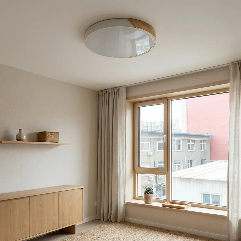 Wooden Round LED Ceiling Light With Flush Mount For Indoor Use