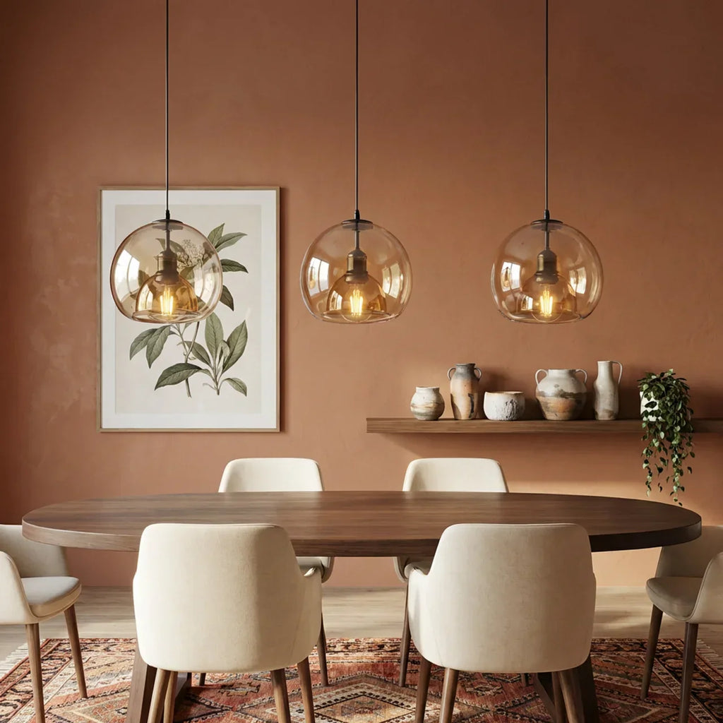 Pendant Light With Smoky Glass Dome For Ceiling Mount In Kitchen And Dining