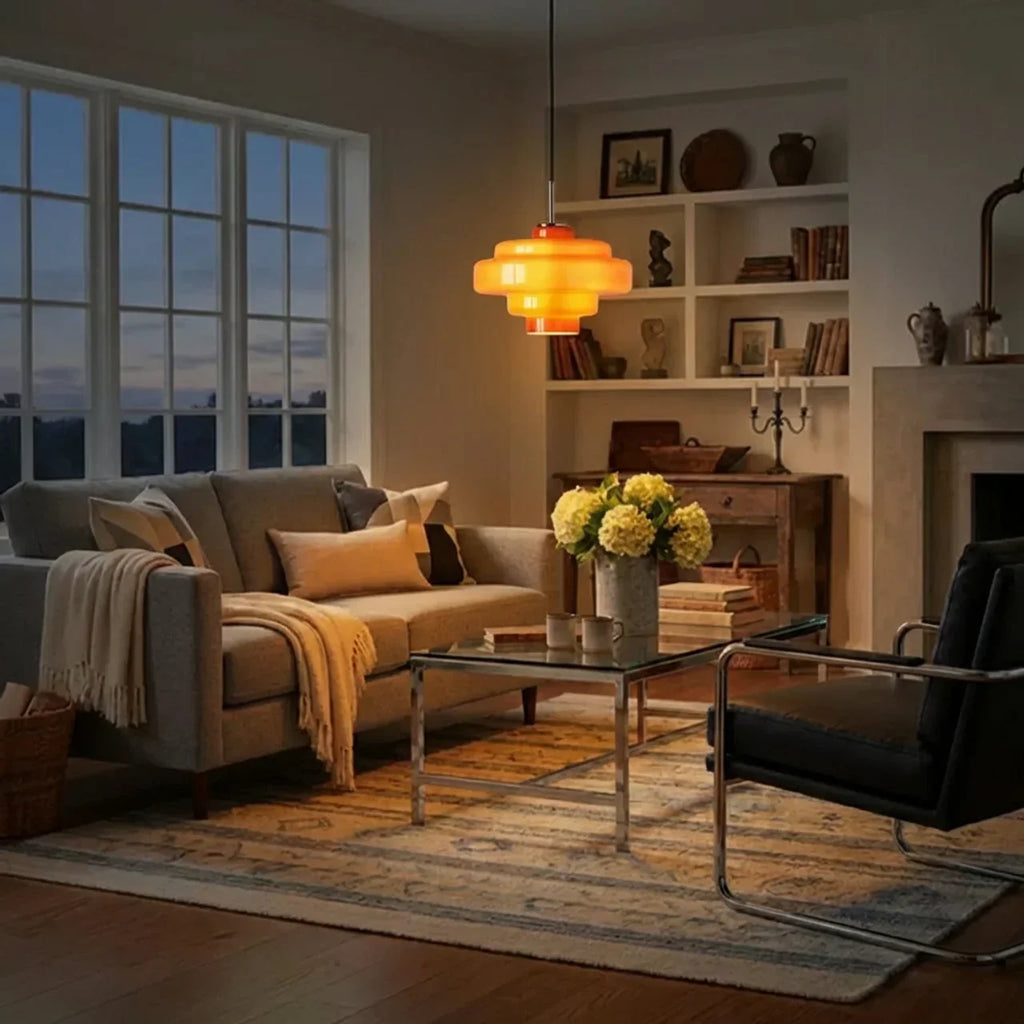 Bauhaus-Stil Pendelleuchte mit farbigem Glasschirm Deckenlampe