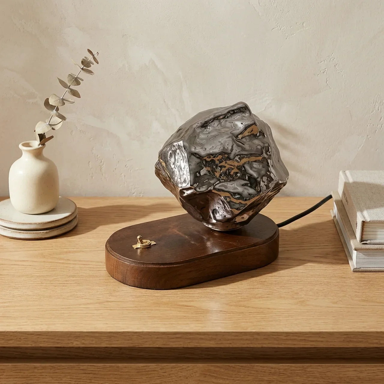 Lamp With Organic Glass And Wooden Base For Indoor Use
