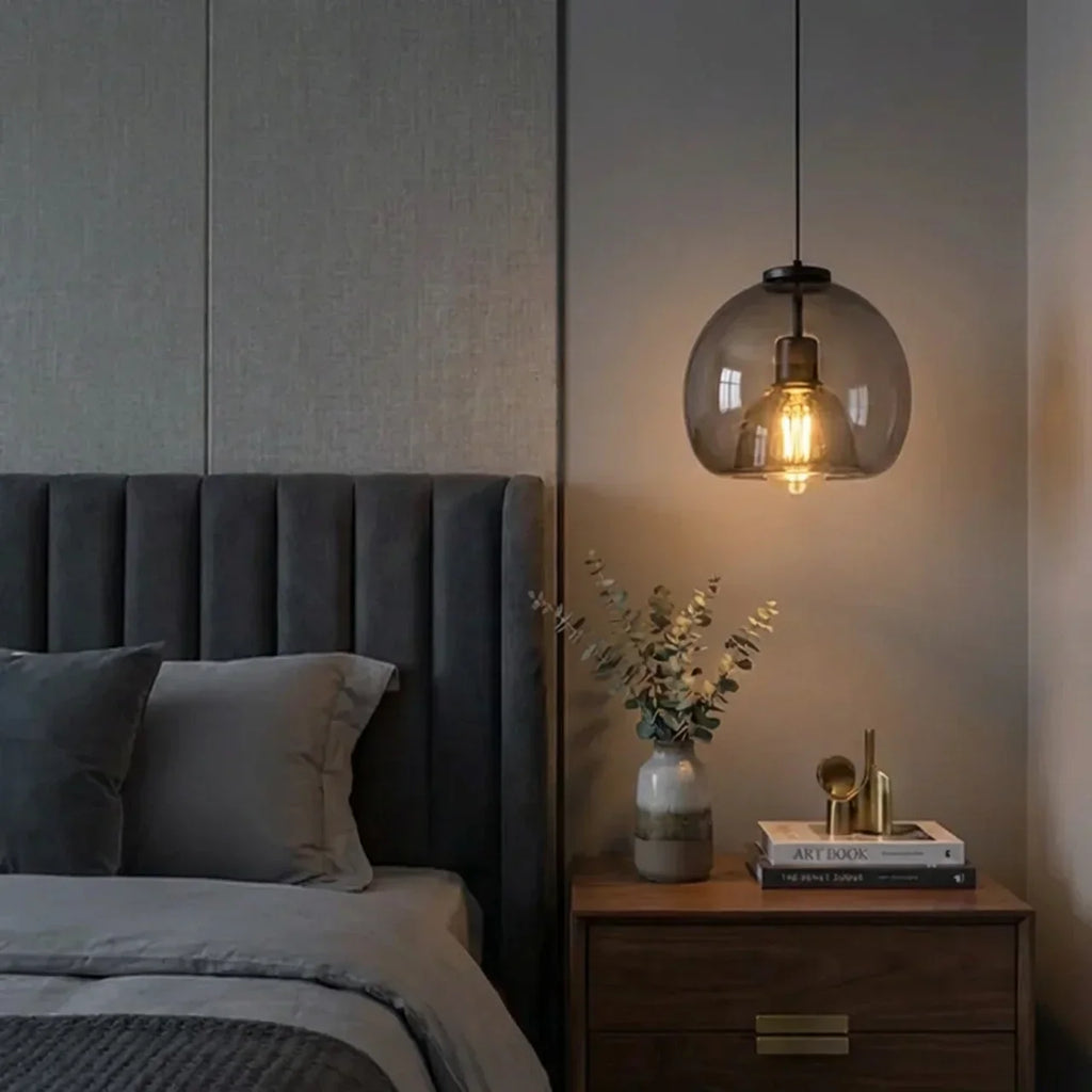 Pendant Light With Smoky Glass Dome For Ceiling Mount In Kitchen And Dining