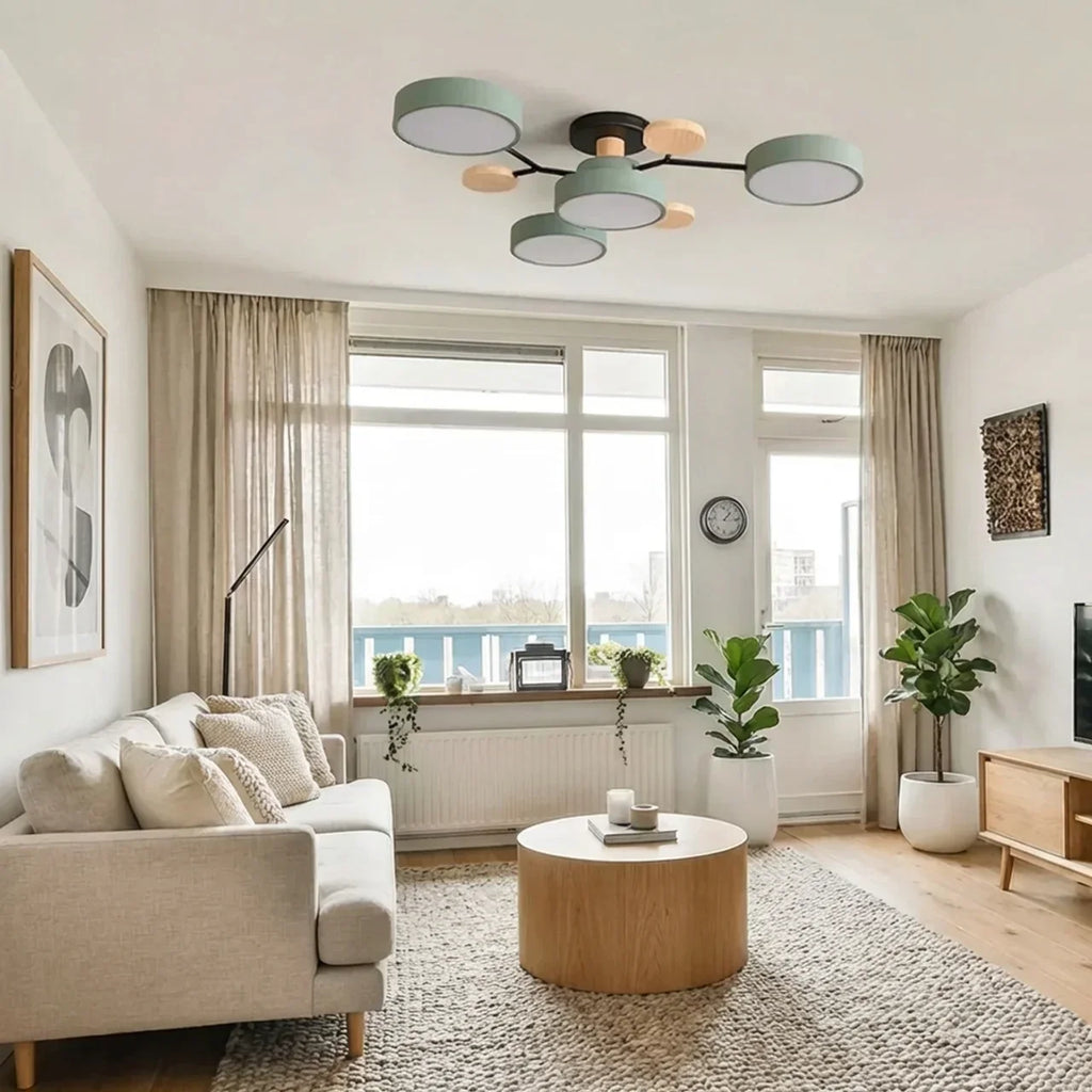 Ceiling Light With Branching Design And Wood Accents