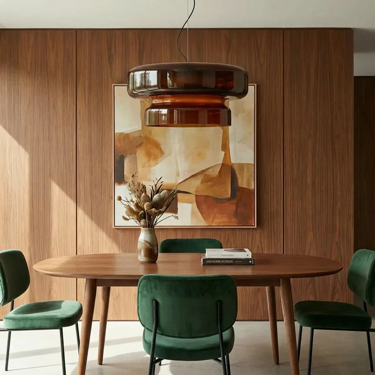 Závěsná lampa z barevného skla ve stylu Bauhaus