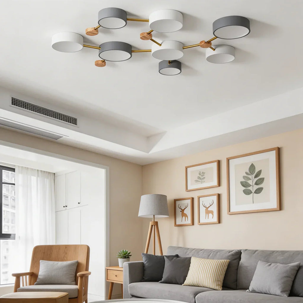 תאורת תקרה שקועה LED משולבת עם מסגרת מעץ מלא וברזל