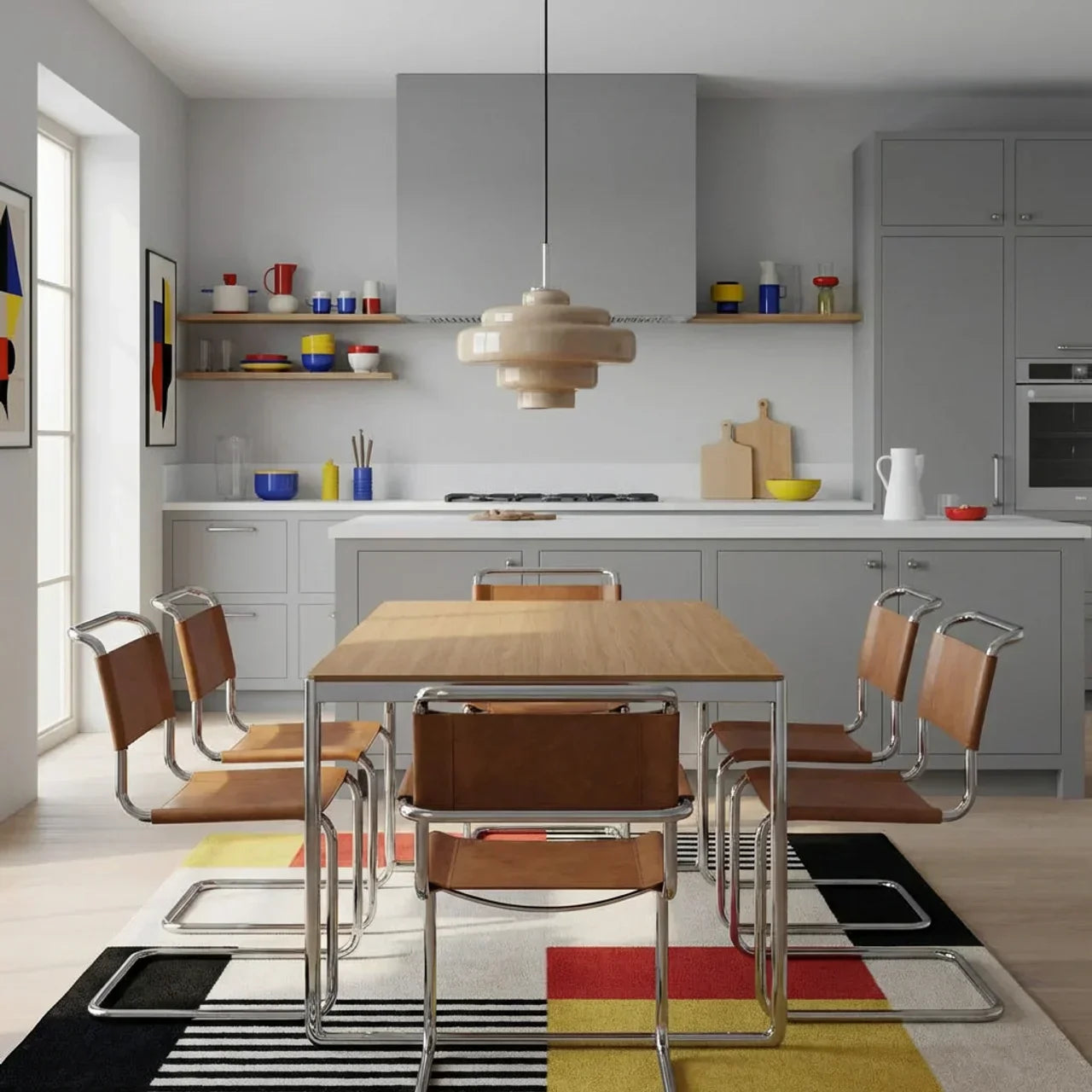 Bauhaus-Stil Pendelleuchte mit farbigem Glasschirm Deckenlampe