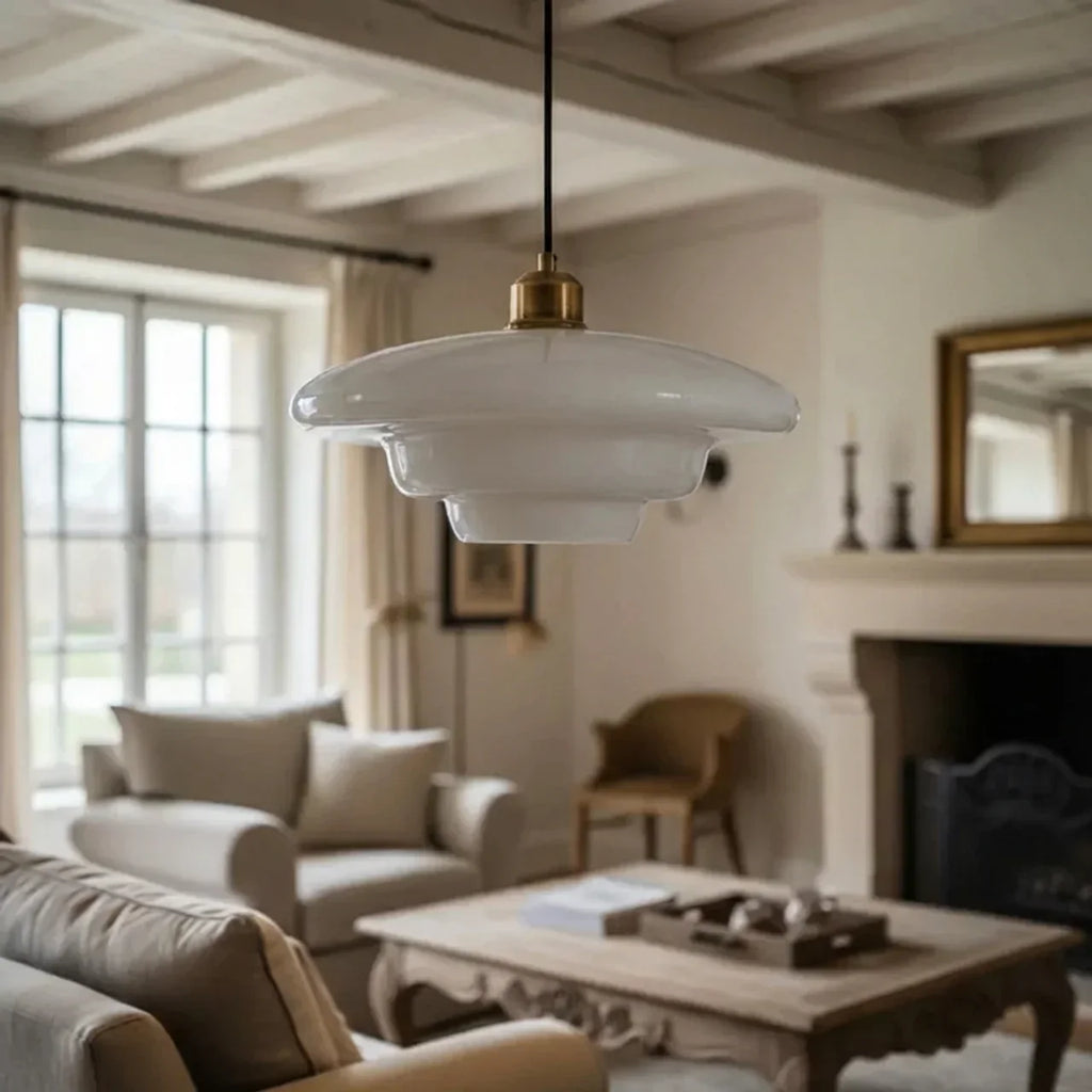 Pendelleuchte im Vintage-Stil mit klarem Glasschirm