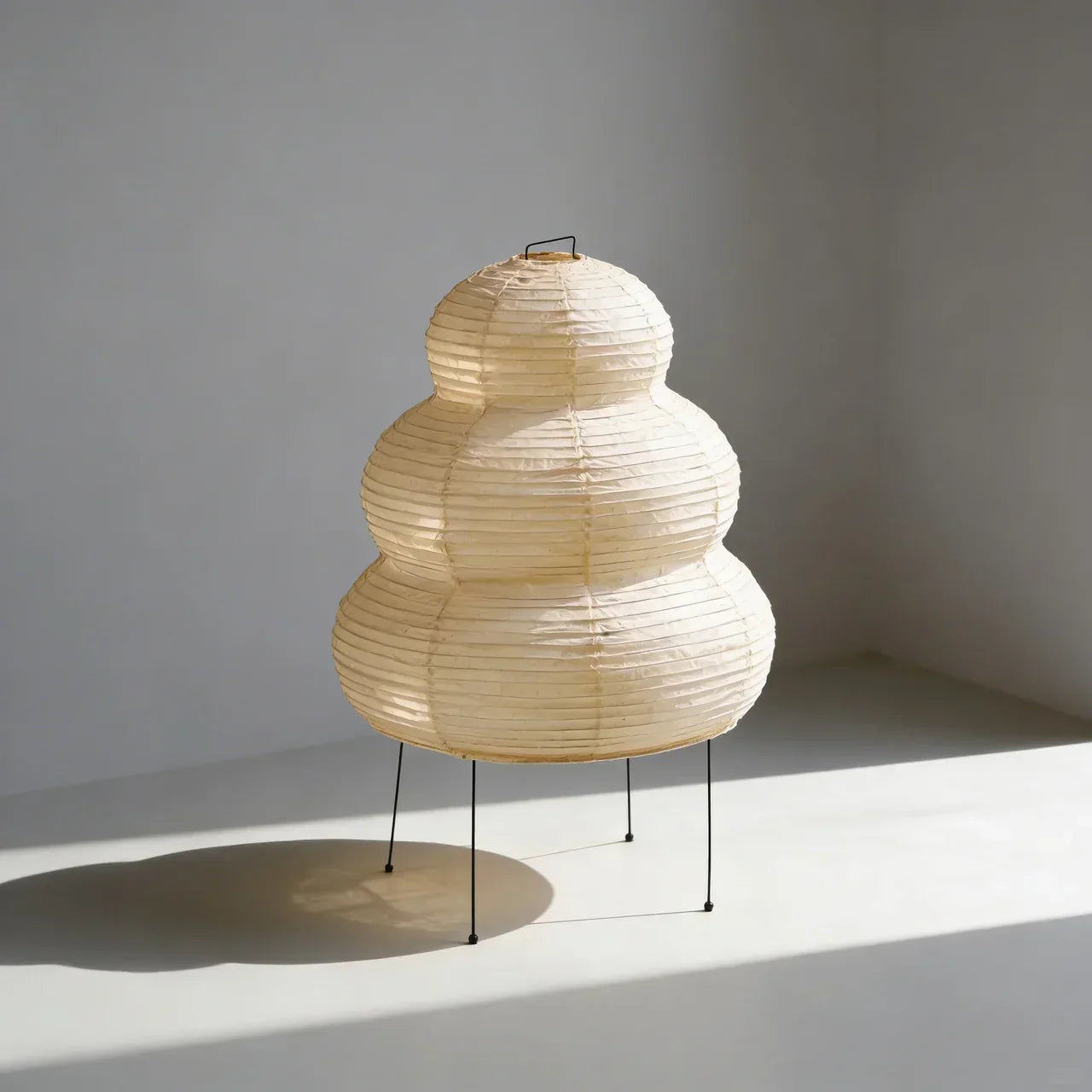 Floor Lamp With Rice Paper Shade In Layered Design