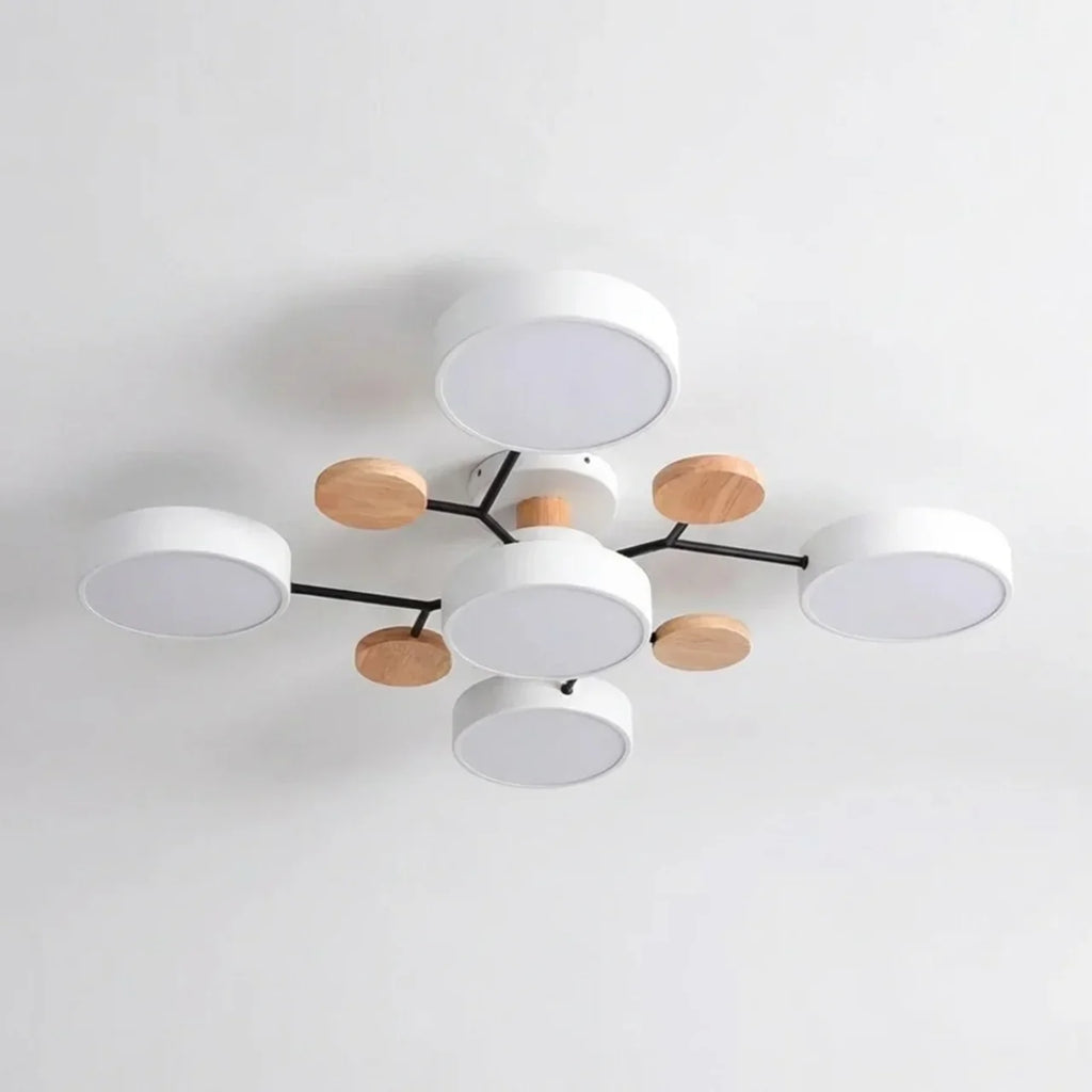 Ceiling Light With Branching Design And Wood Accents