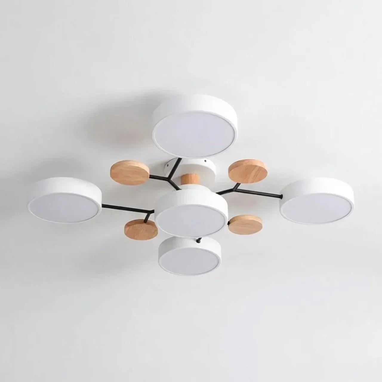 Ceiling Light With Branching Design And Wood Accents