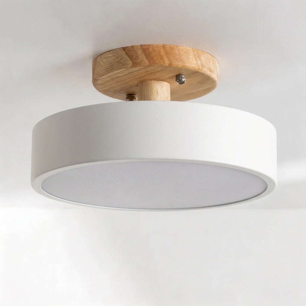 Półwpuszczana drewniana okrągła lampa sufitowa LED