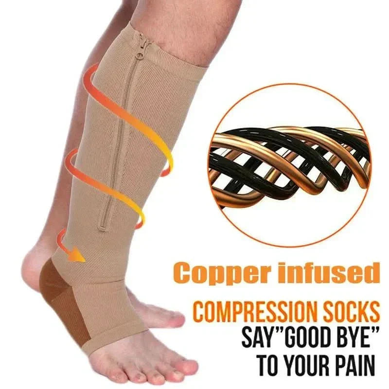 Chaussettes de compression CirculaEase avec fermeture éclair pour voyage et soulagement au travail 20–30 mmHg
