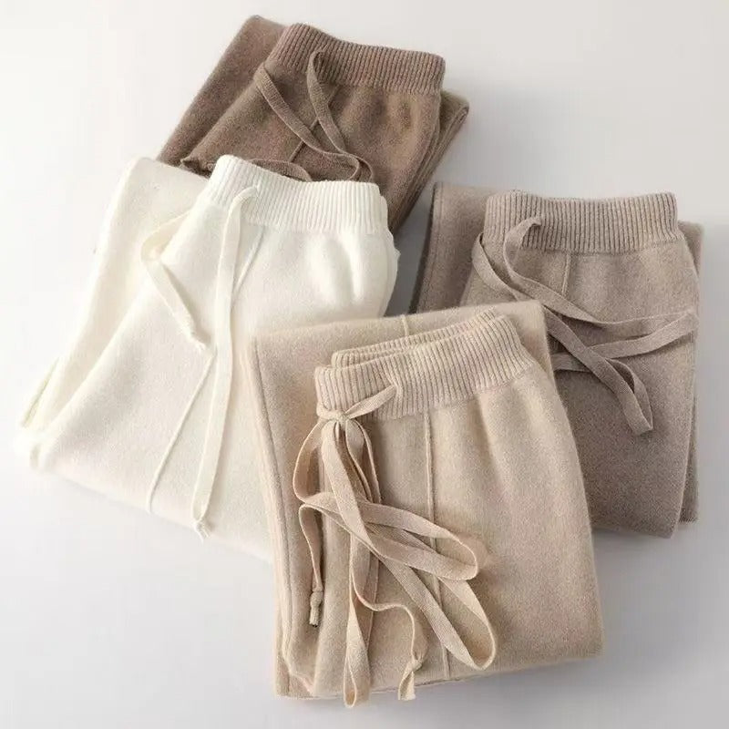 Wool and Cashmere Blend Wide-Leg Trousers for Women with Elastic Waist