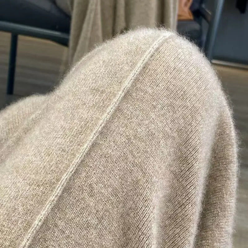 Wool and Cashmere Blend Wide-Leg Trousers for Women with Elastic Waist