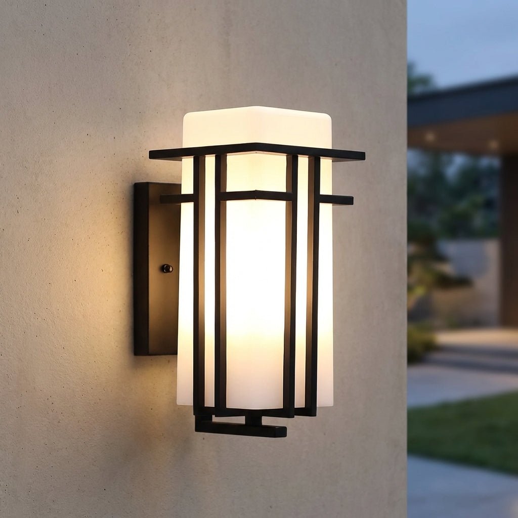 Matt Svart Værbestandig Industriell Vegglampe Med Jern Og Glass LED Lykt Vegglampe