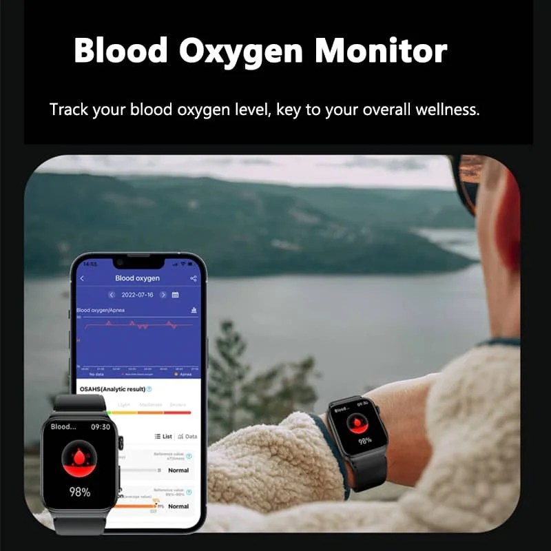 Alt-i-en sundhedsovervågningssmartwatch med EKG og blodsukkertracker