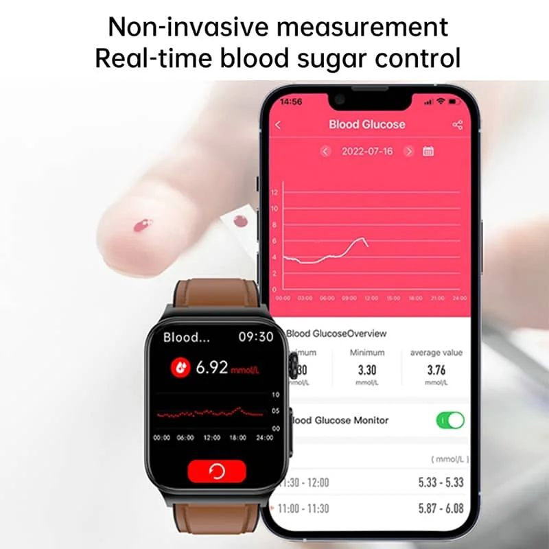 Alt-i-en sundhedsovervågningssmartwatch med EKG og blodsukkertracker