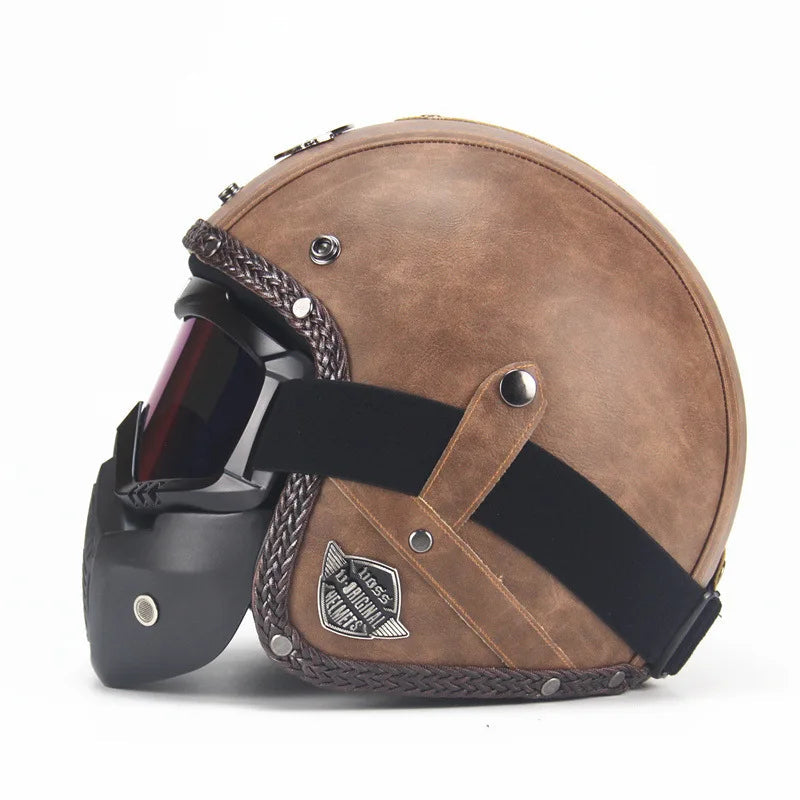 Retro åbent vintage motorcykelhjelm med gogglemaske