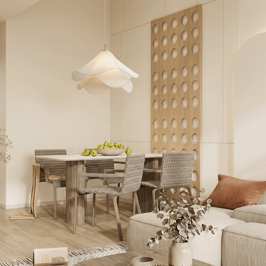 Japandi Stoff Pendellampe For Moderne Spise- Og Kjøkkenbelysning