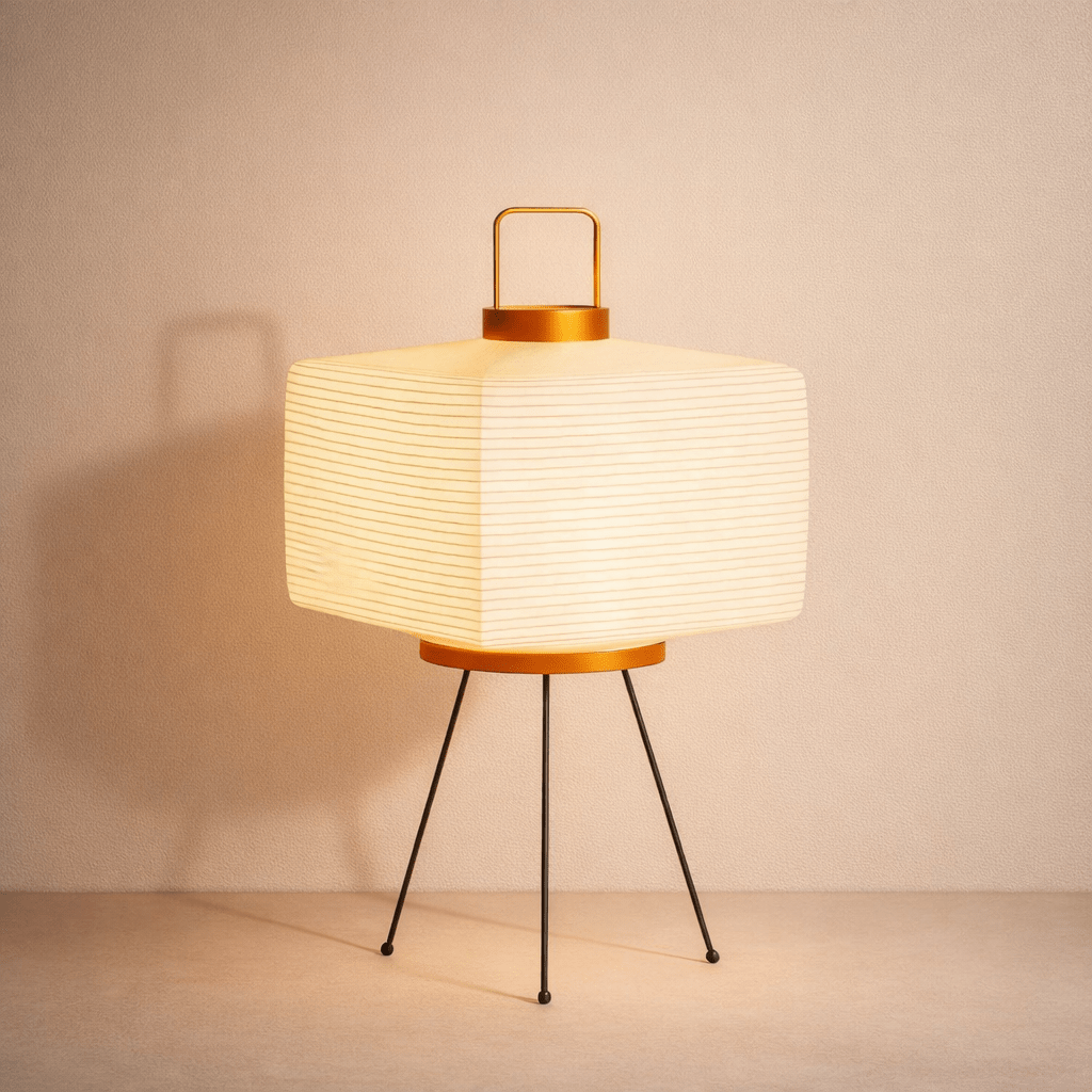 Wabi-Sabi tripod gulvlampe med rispapirskærm og 3-farvede LED-lys