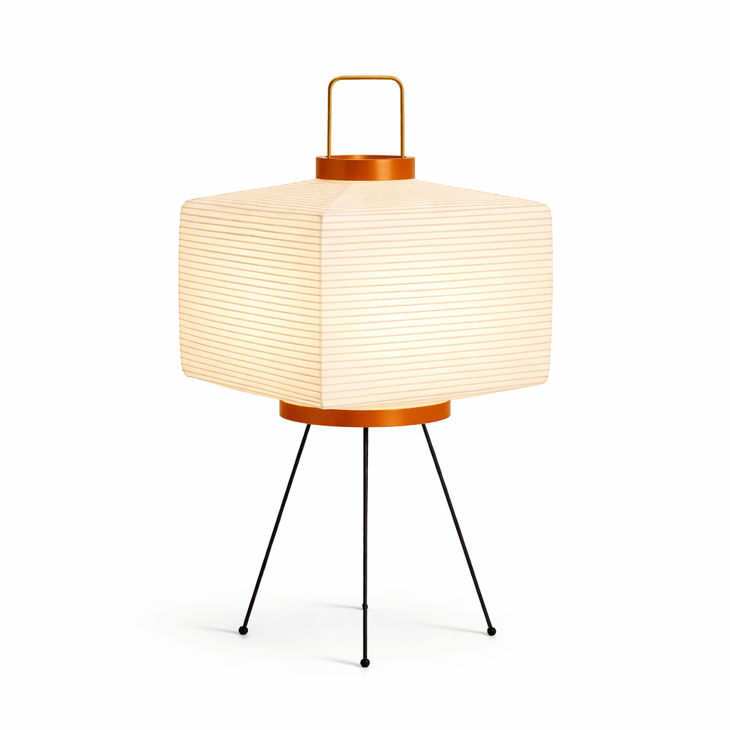 Wabi-Sabi tripod gulvlampe med rispapirskærm og 3-farvede LED-lys