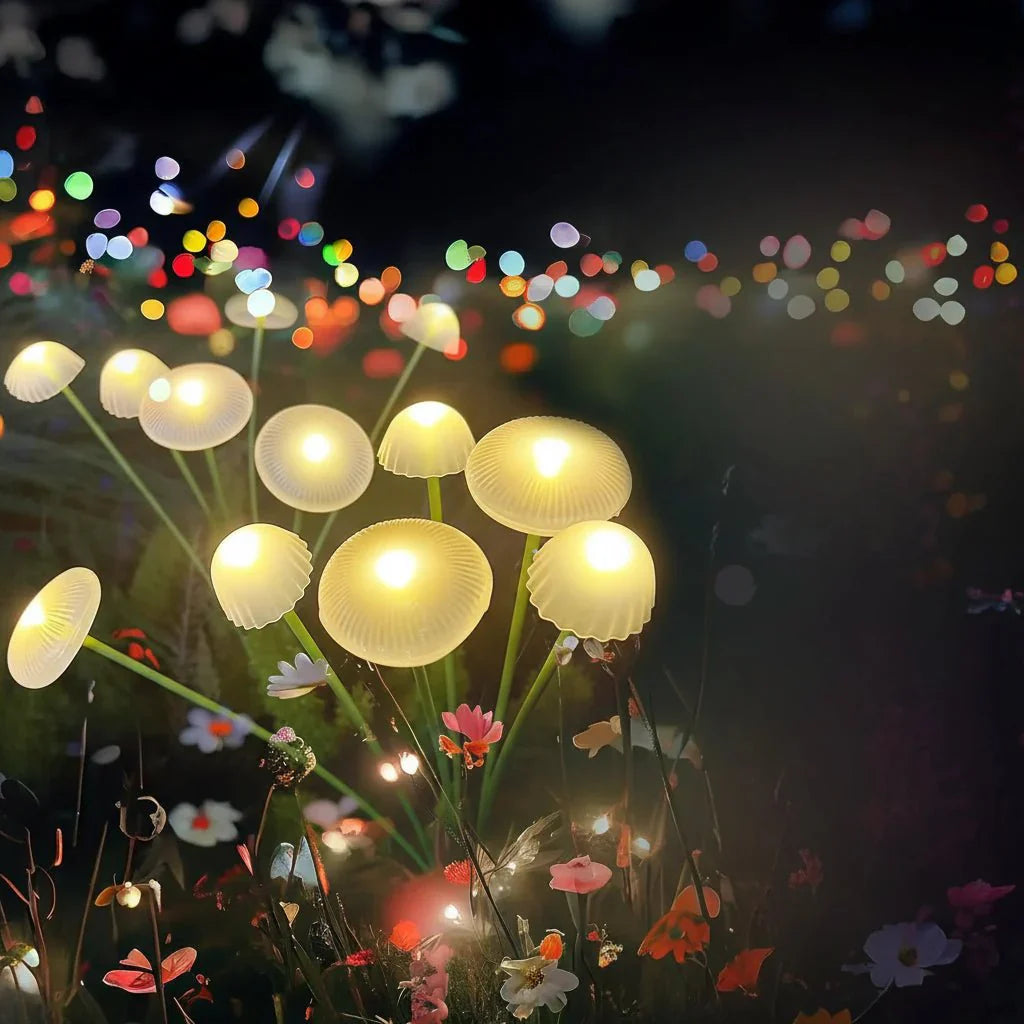Lampa ogrodowa Jellyglow z meduzą i grzybem, zasilana energią słoneczną