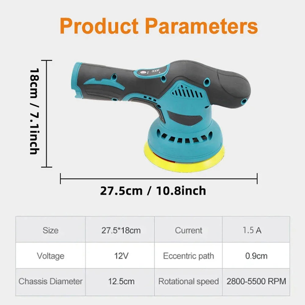 Lucidatrice per auto cordless con doppia azione e trasmissione orbitale, 8 velocità, batteria 12V