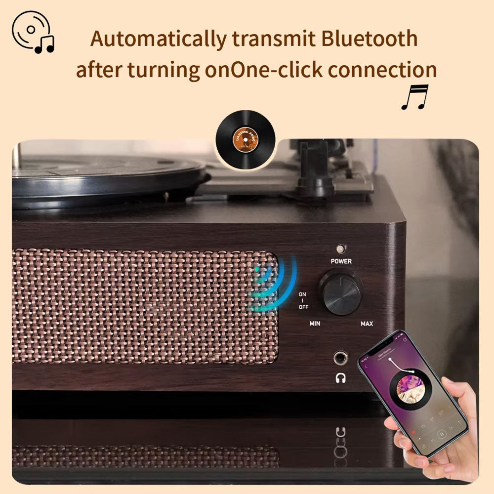 Tocadiscos de vinilo con Bluetooth y altavoces integrados, parada automática