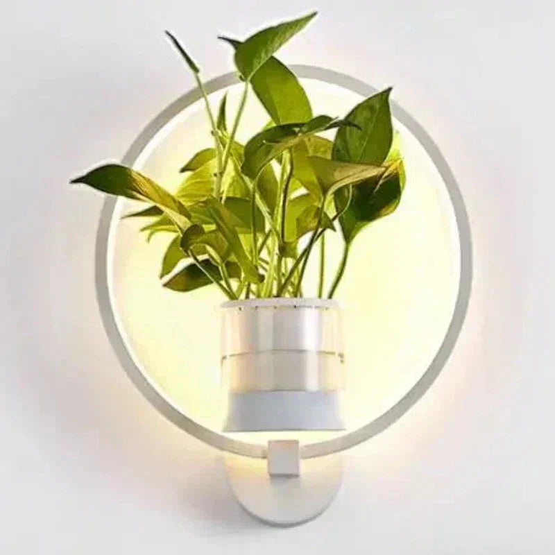 LED Plant Wall Light With Glass Vase And Warm Backlight, Metal Frame