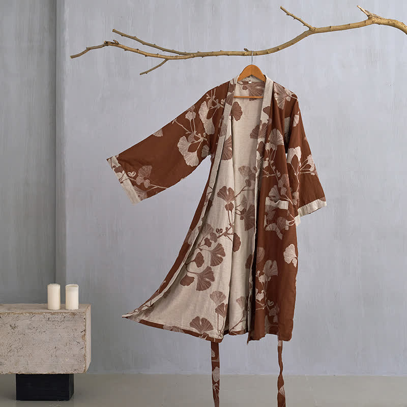 KIMORAE Reversible Cotton Bathrobe in Kimono Style for All-Season Comfort