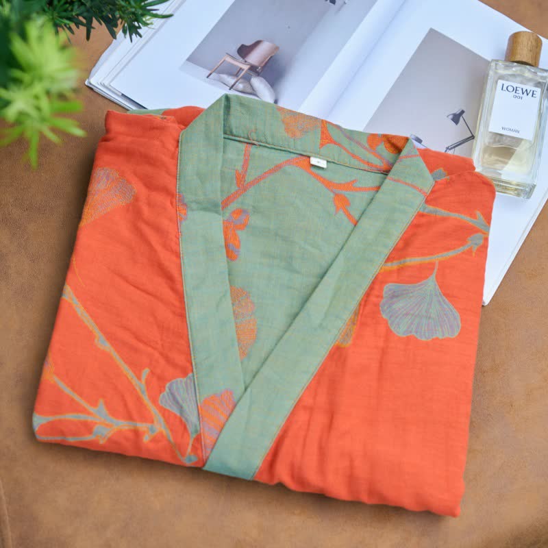 KIMORAE Reversible Cotton Bathrobe in Kimono Style for All-Season Comfort