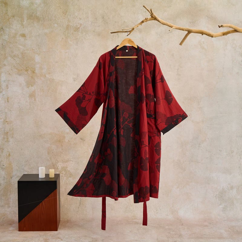 KIMORAE Reversible Cotton Bathrobe in Kimono Style for All-Season Comfort