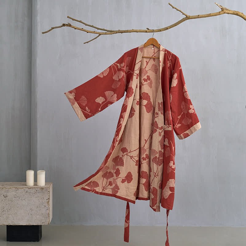 KIMORAE Reversible Cotton Bathrobe in Kimono Style for All-Season Comfort