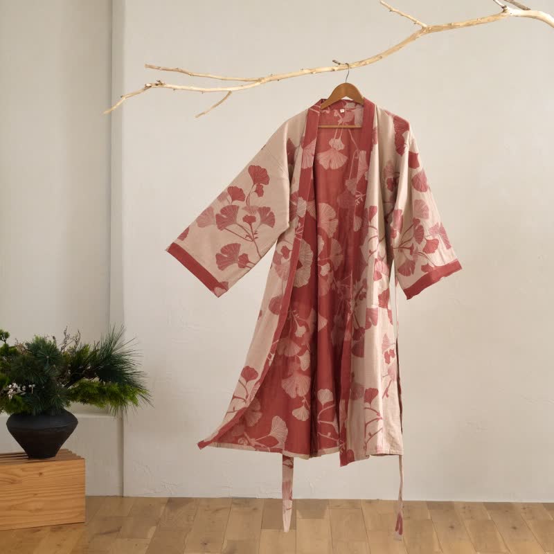 KIMORAE Reversible Cotton Bathrobe in Kimono Style for All-Season Comfort