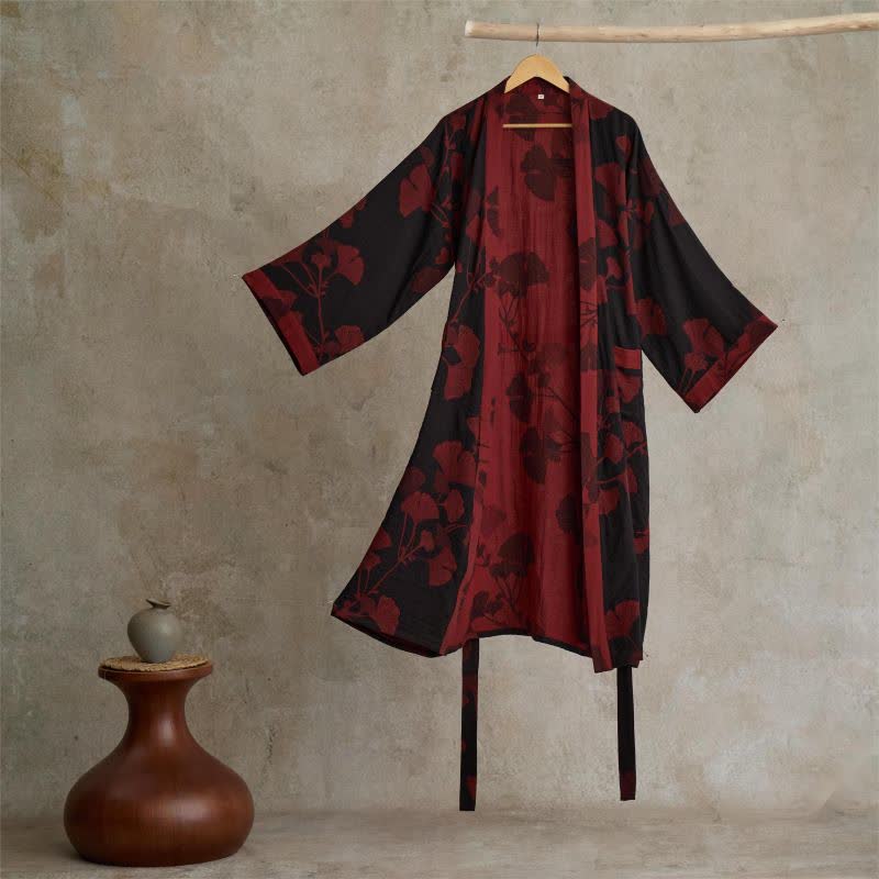 KIMORAE Reversible Cotton Bathrobe in Kimono Style for All-Season Comfort