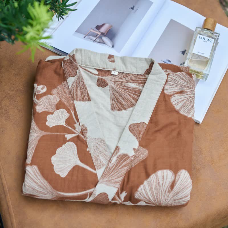 KIMORAE Reversible Cotton Bathrobe in Kimono Style for All-Season Comfort