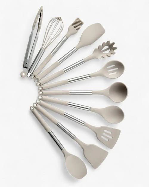 Kitchenora Utensil Set With Silicone Heads And Wood-Style Handles