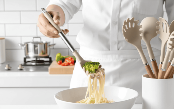 Kitchenora Utensil Set With Silicone Heads And Wood-Style Handles