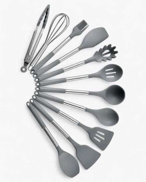 Kitchenora Utensil Set With Silicone Heads And Wood-Style Handles