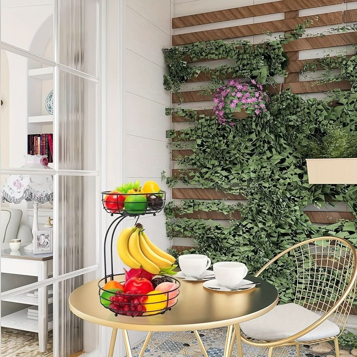 Kitchenova Fruit Haven Suporte para Bananas Cesto de Frutas Metálico de 2 Níveis