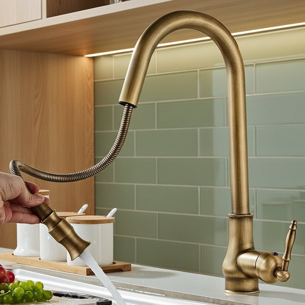 Kitchflow antiek bronzen uittrekbare keukenkraan met sensortouch