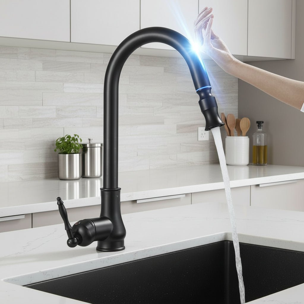 Kitchflow antiek bronzen uittrekbare keukenkraan met sensortouch