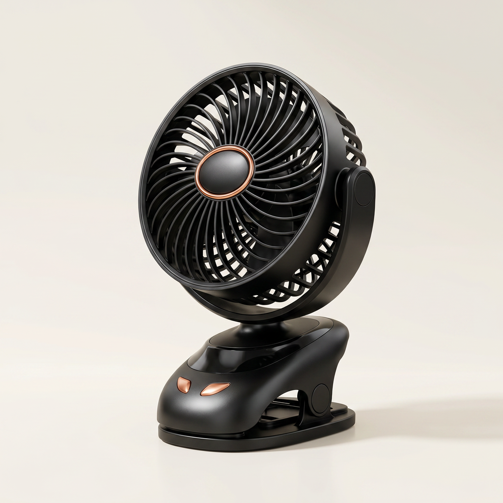 Dobíjecí ventilátor na klip s LED displejem, pěti rychlostmi, bezkartáčovým motorem