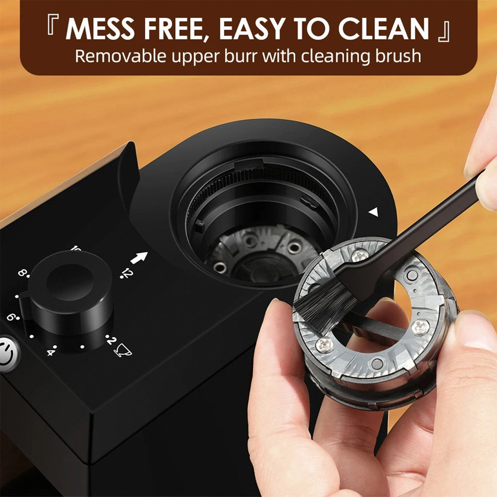 Mlýnek na kávu s 28 nastaveními mletí a plochými kameny pro espresso a french press