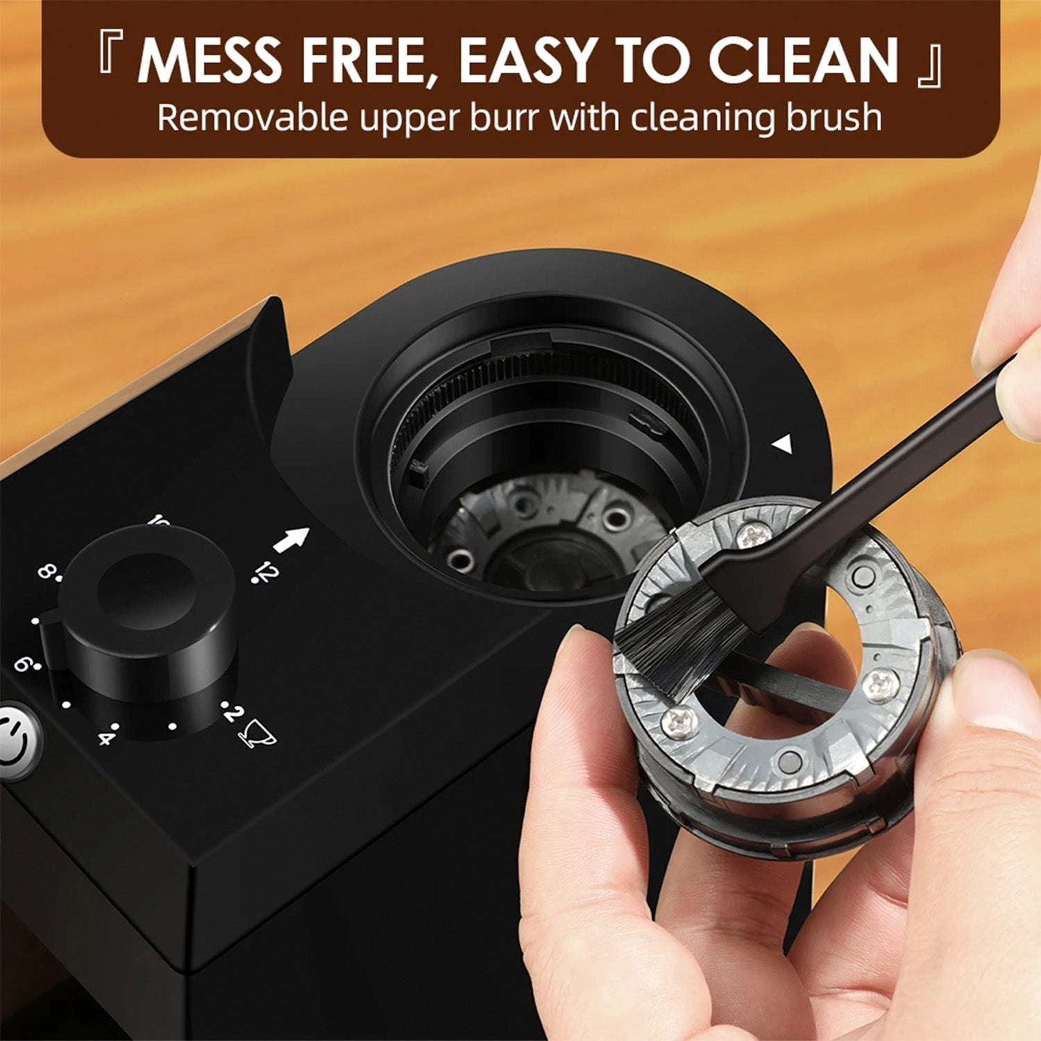 Mlýnek na kávu s 28 nastaveními mletí a plochými kameny pro espresso a french press