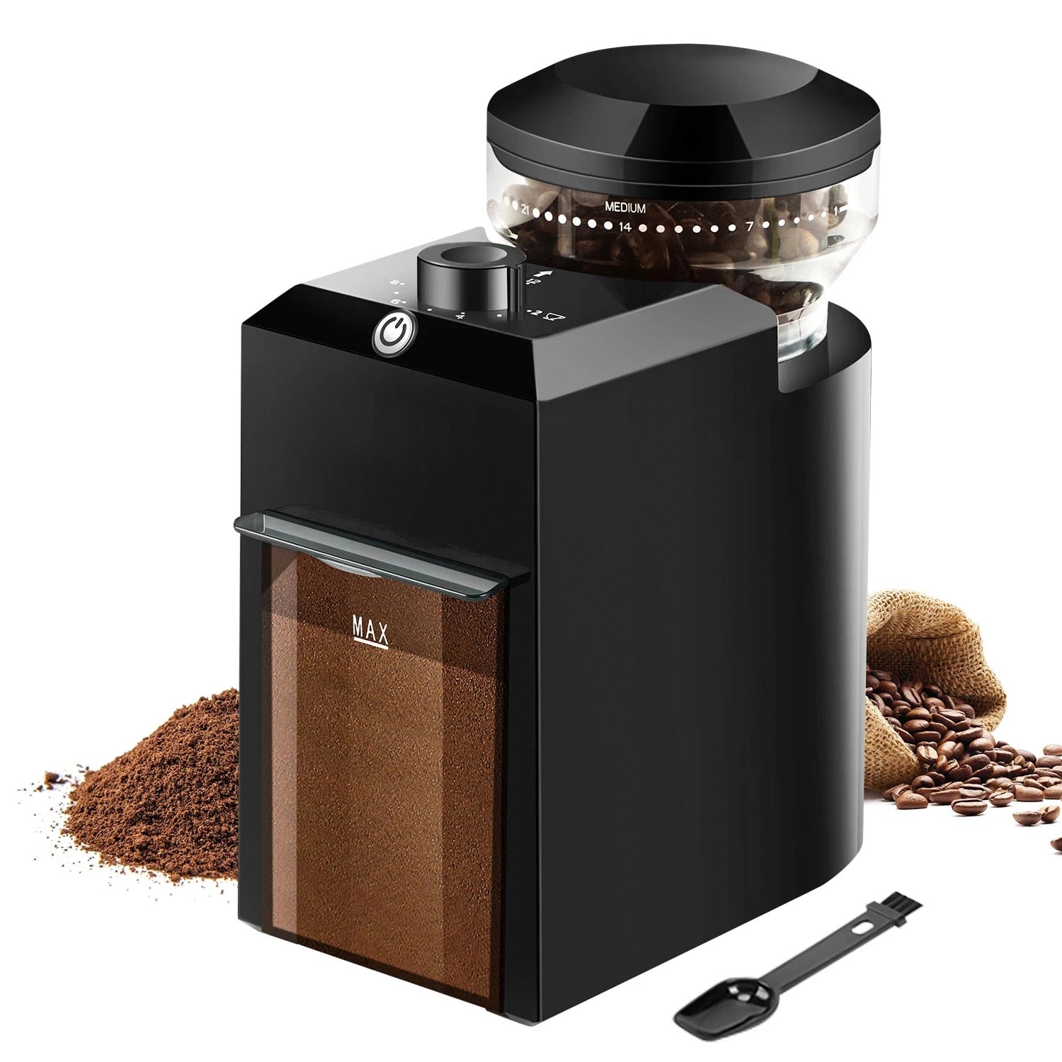 Mlýnek na kávu s 28 nastaveními mletí a plochými kameny pro espresso a french press